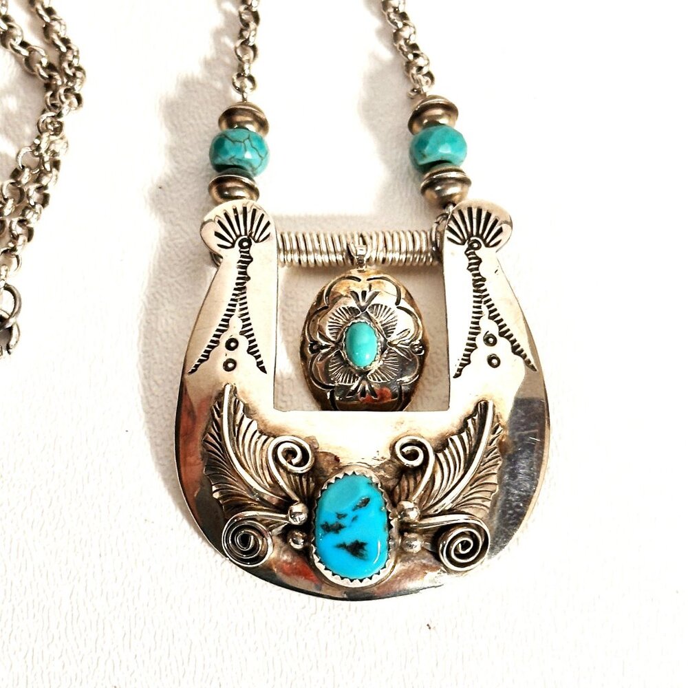 Western Necklace, Sterling Silver Necklace, Turquoise Necklace, Native American